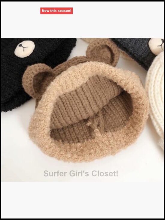 Crochet Y2K Beanie Knit Bear Ear Hat Furry Slouchy Beanies Cute Plush Fuzzy main image 4